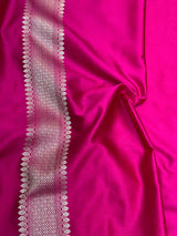 Rani Pink Shade Intricately Weaved Mashru Katan Silk Banarasi Saree with Heritage Floral Weave