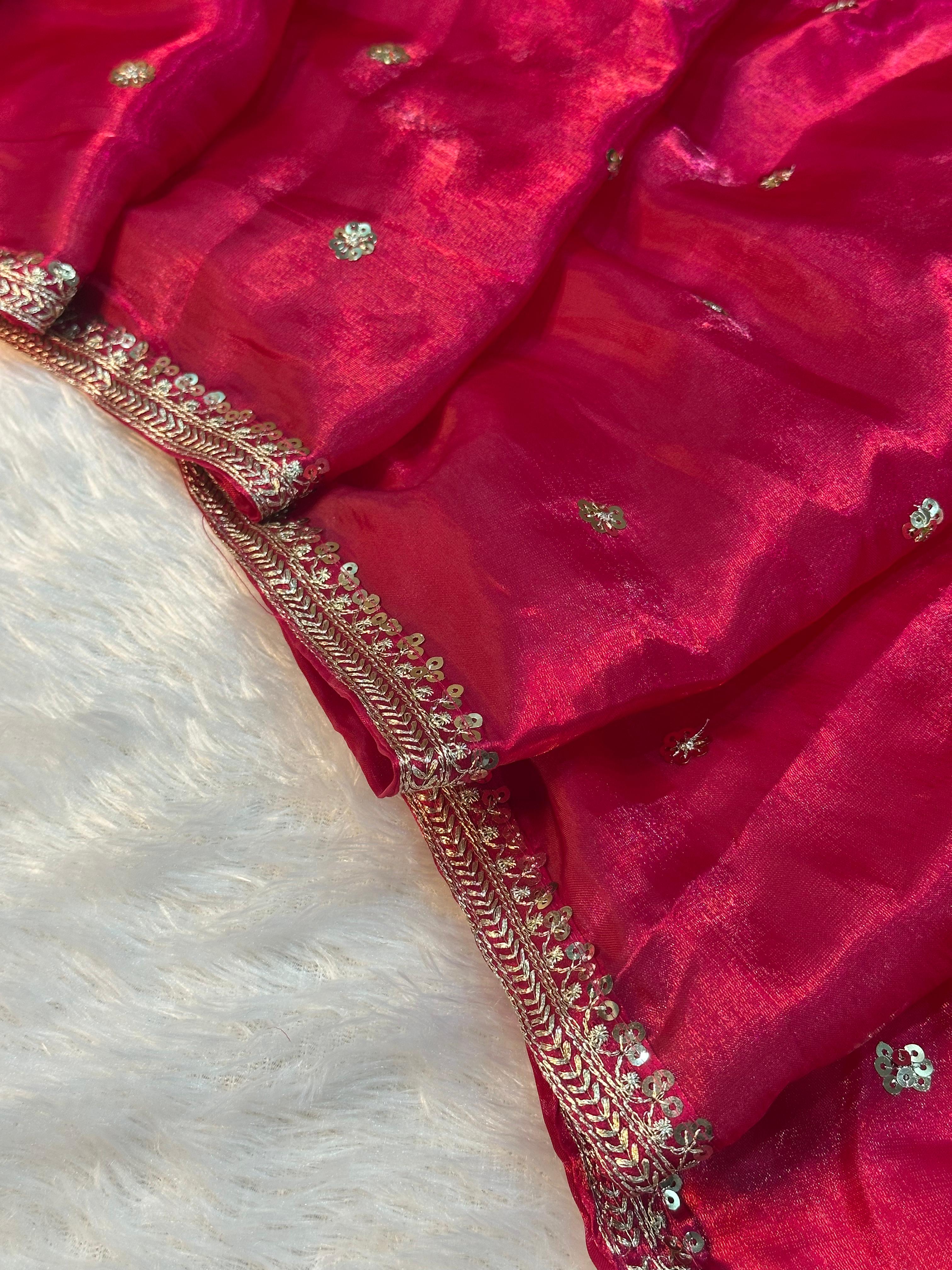 Rani Pink Shimmery Tissue Designer Saree