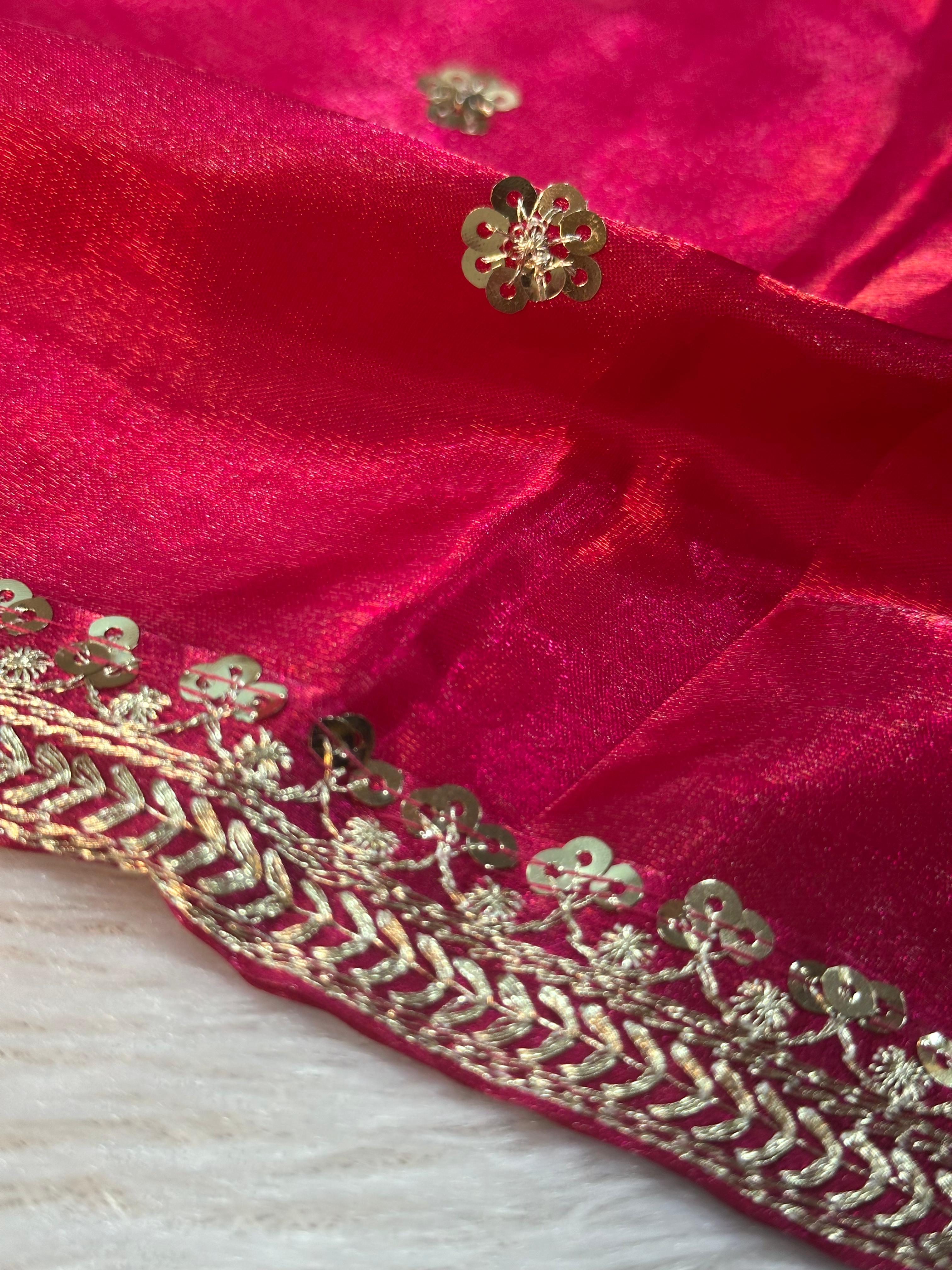 Rani Pink Shimmery Tissue Designer Saree