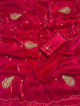 Rani Pink Shimmery Tissue Silk Designer Saree