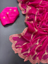 Rani Pink Shimmery Tissue Silk Saree 