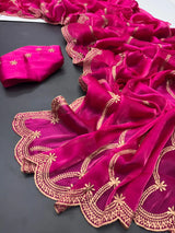Rani Pink Shimmery Tissue Silk Saree 