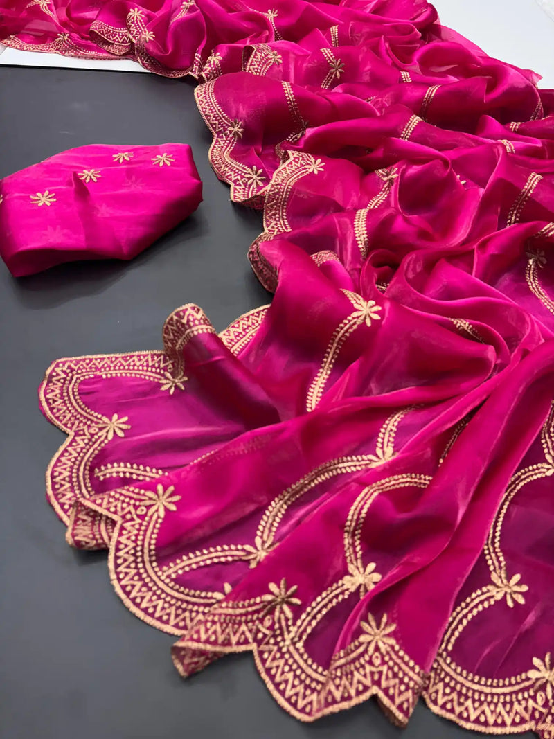Rani Pink Shimmery Tissue Silk Saree 