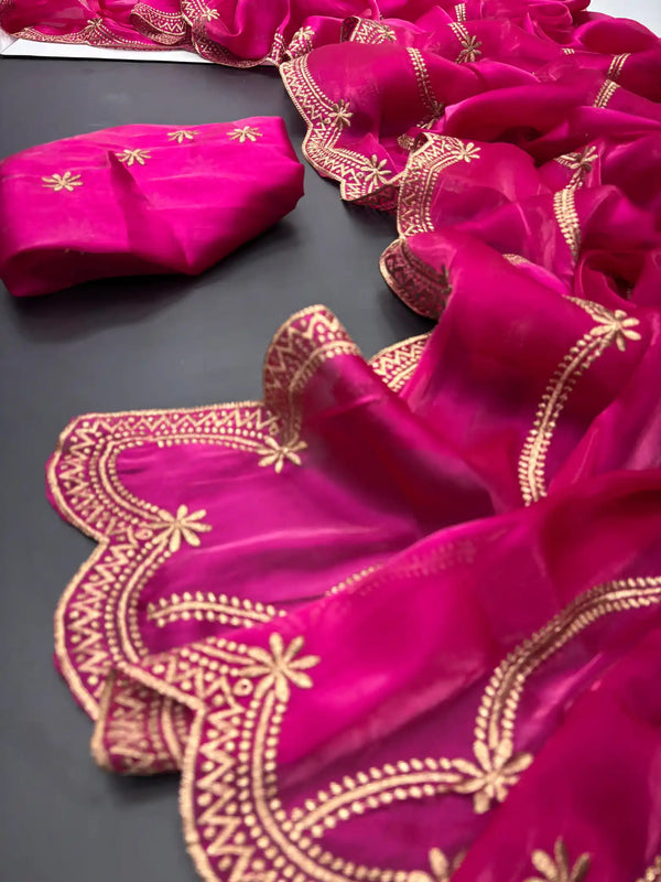 Rani Pink Shimmery Tissue Silk Saree