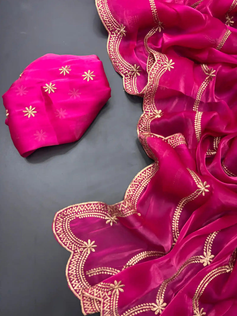Rani Pink Shimmery Tissue Silk Saree