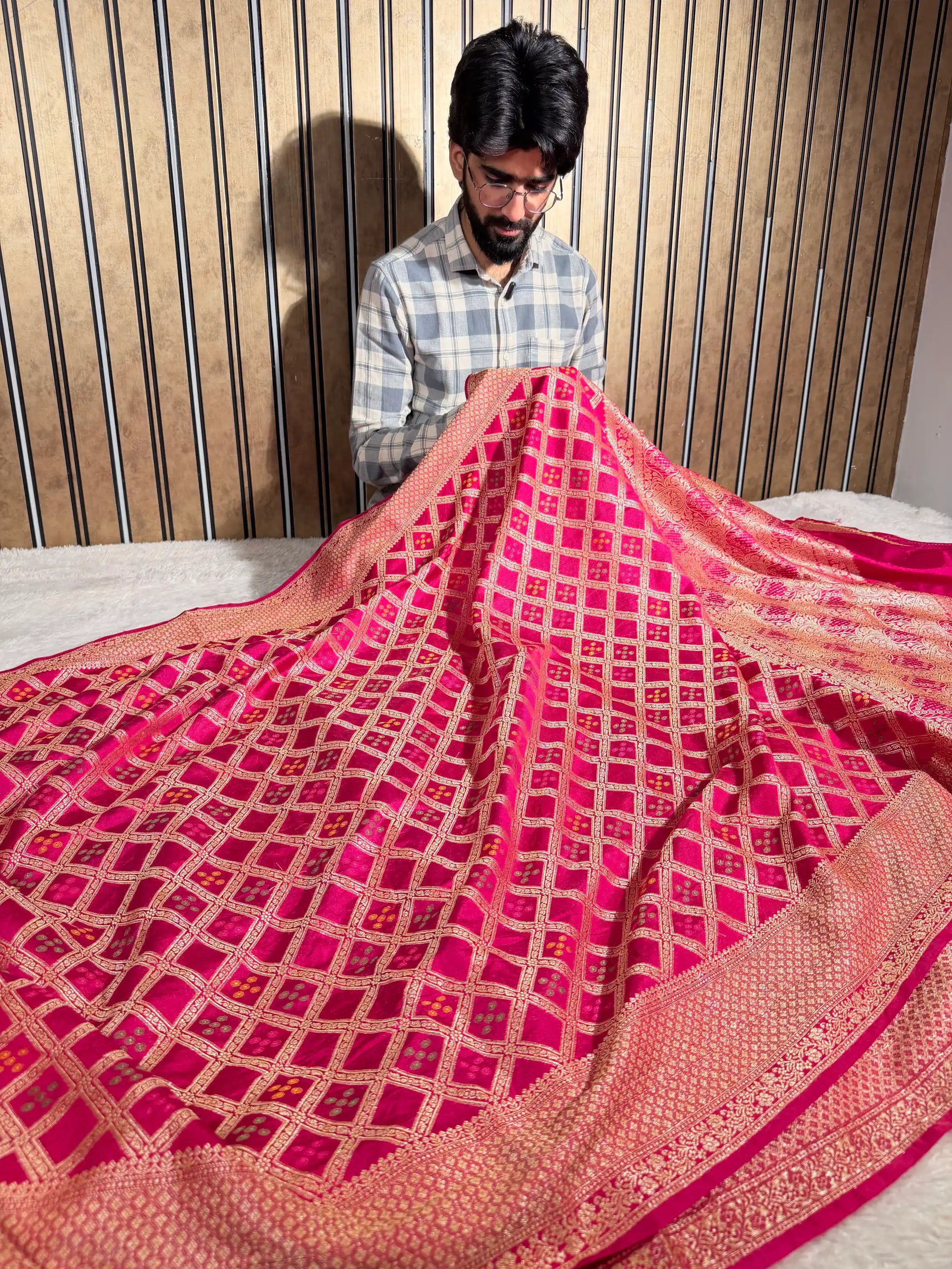 Rani Pink Soft Georgette Silk Bandhani Banarasi Saree