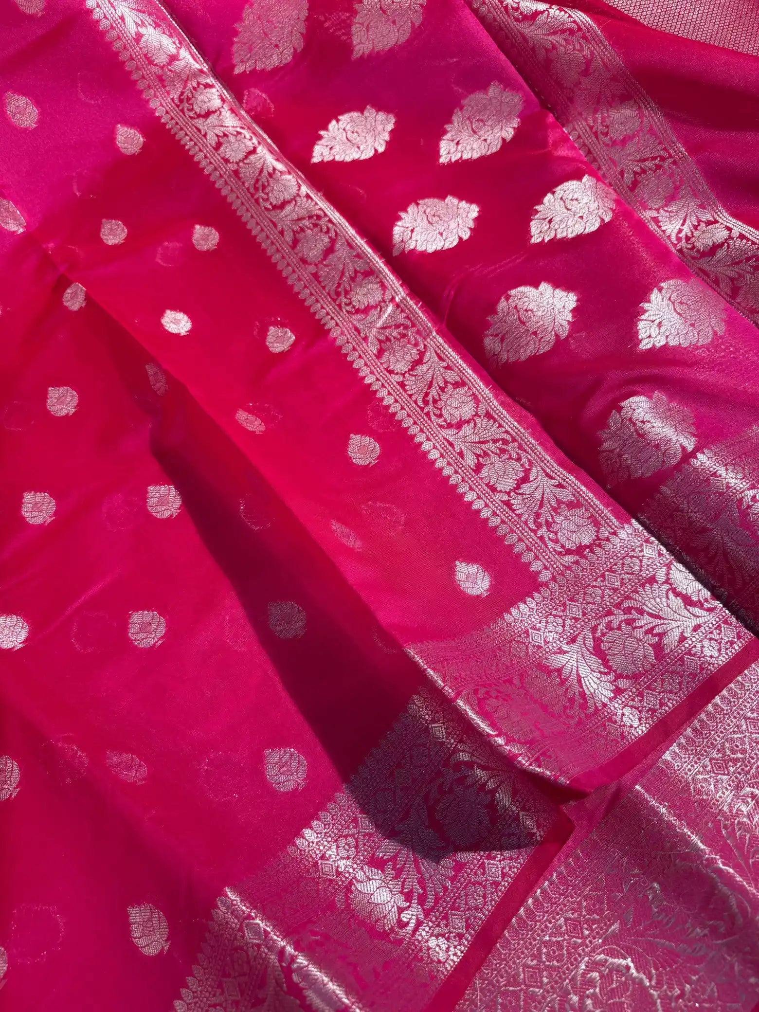 Rani Pink Softsilk Silver Zari Weave Banarasi Saree