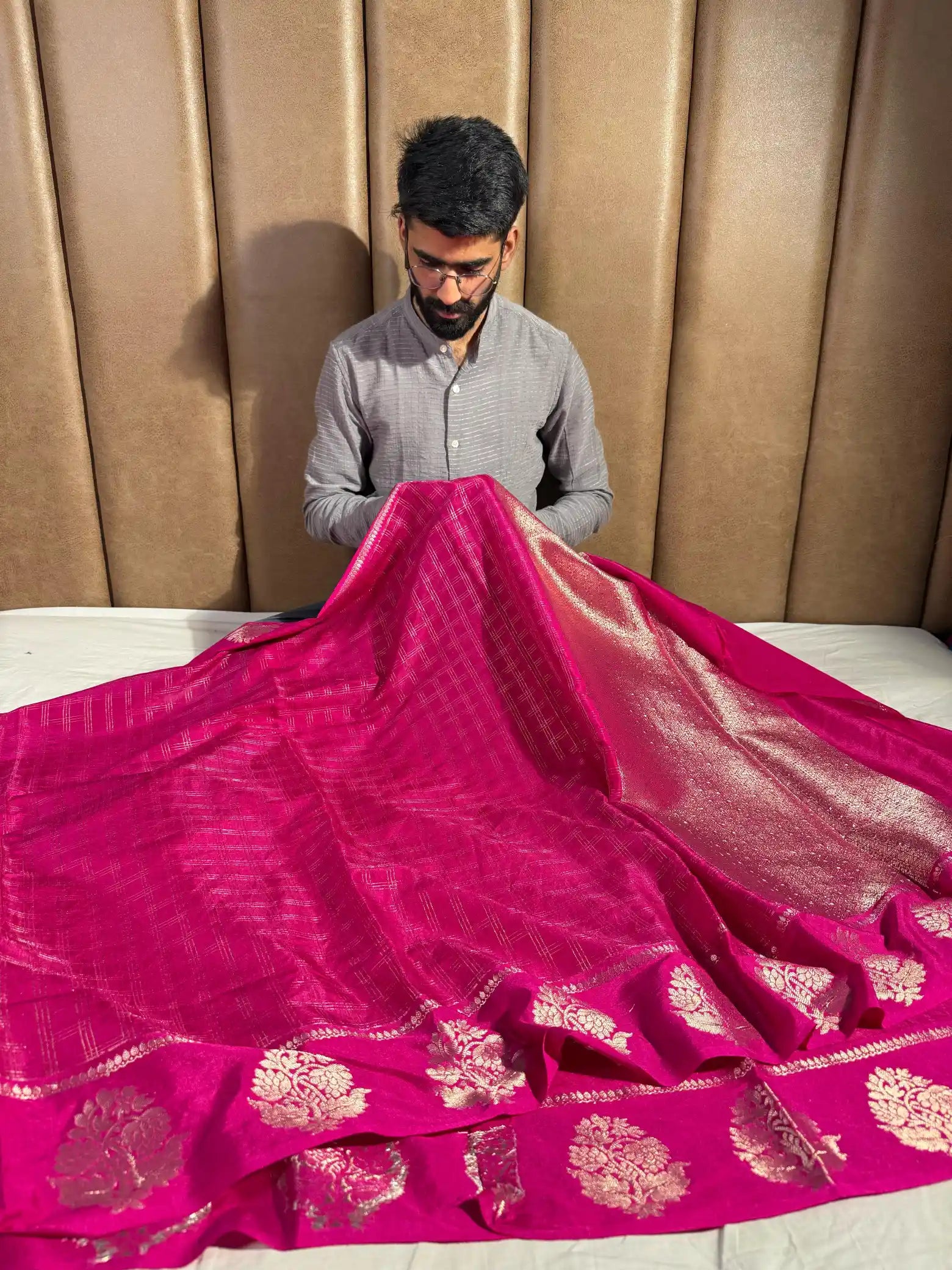 Rani Pink Viscose Banarasi Saree in Traditional Unique Design