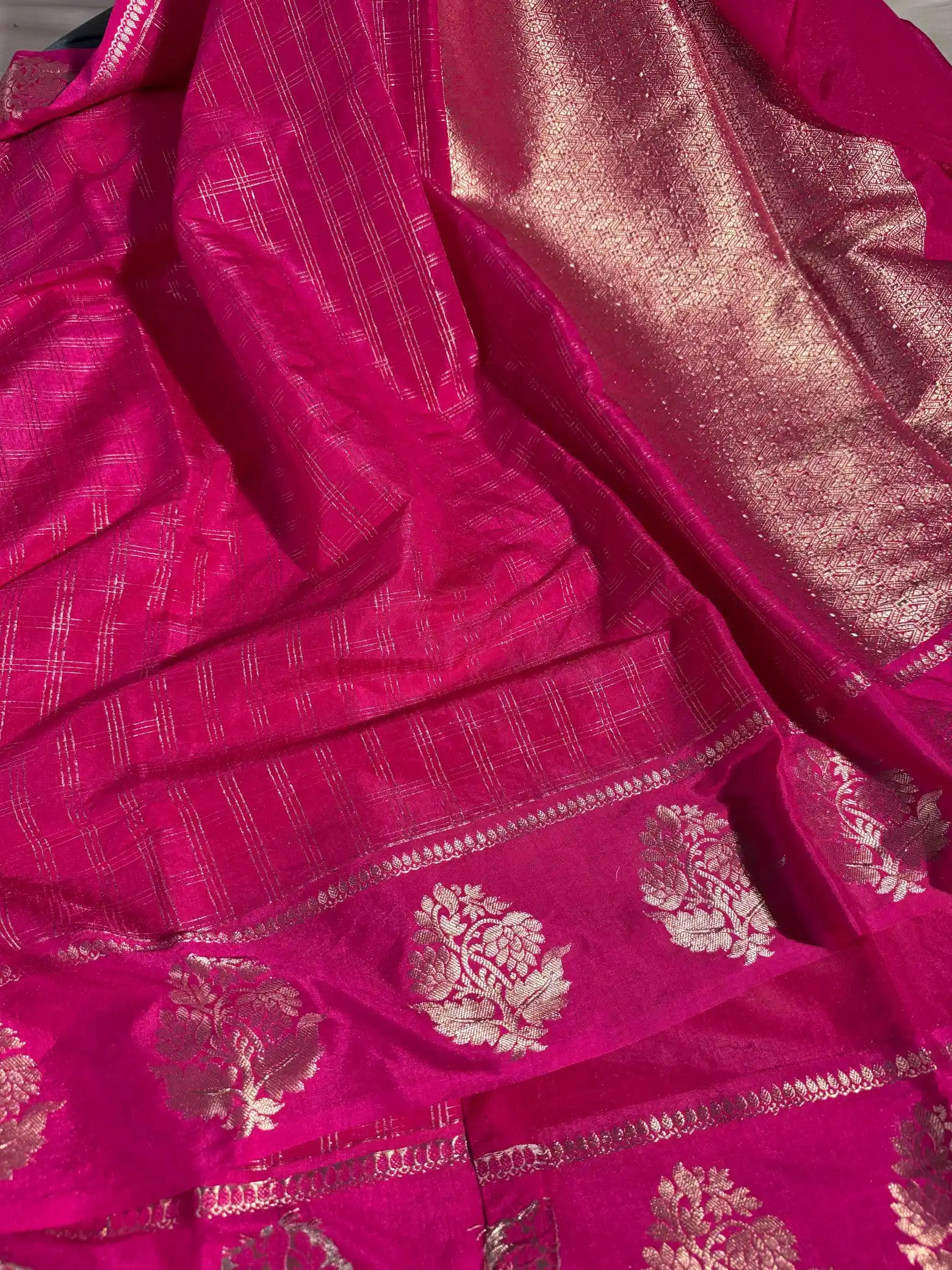 Rani Pink Viscose Banarasi Saree in Traditional Unique Design