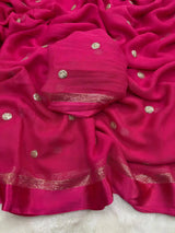 Rani Pink Viscose Satin Silk Sequins Buti Work Saree