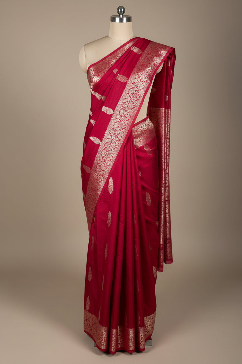 Rani Pink Warm Silk Traditional Buta Weave Banarasi Saree