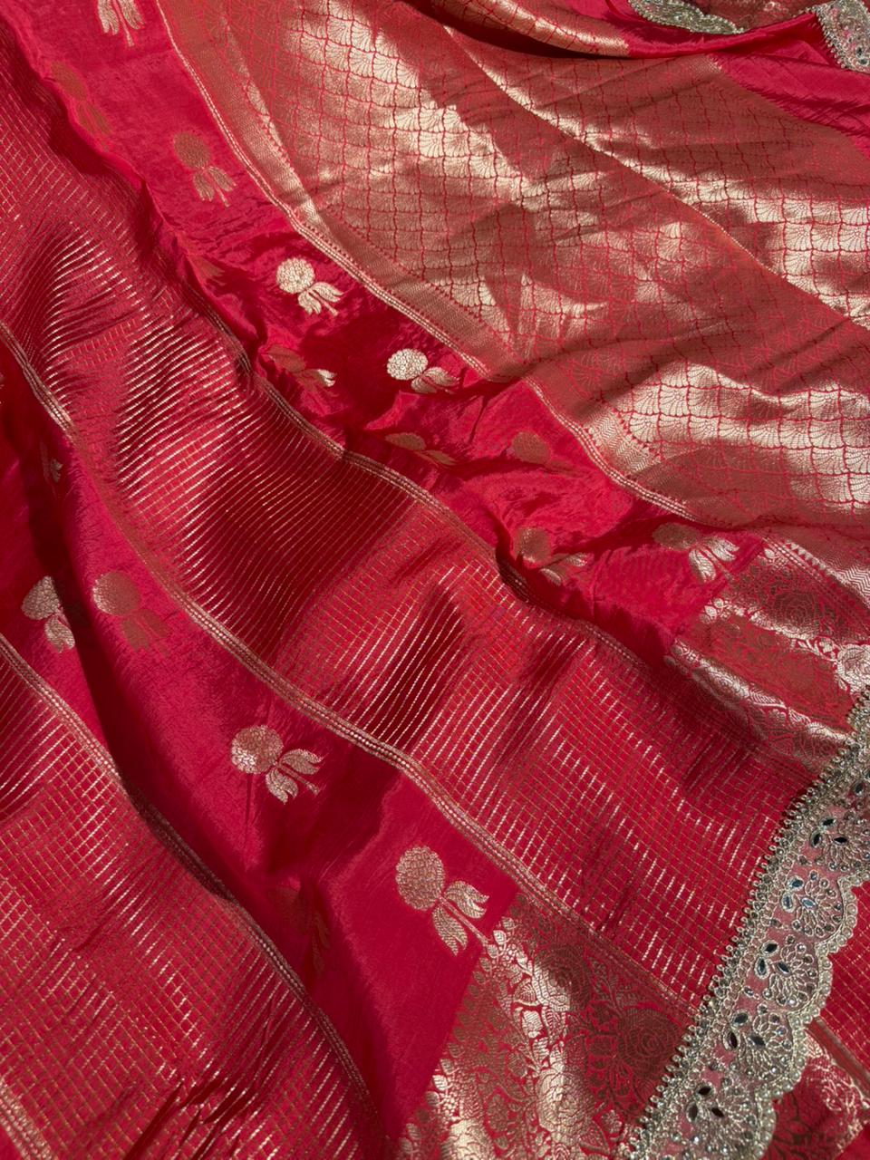 Rani Premium Dupion Silk Lace Work Banarasi Saree