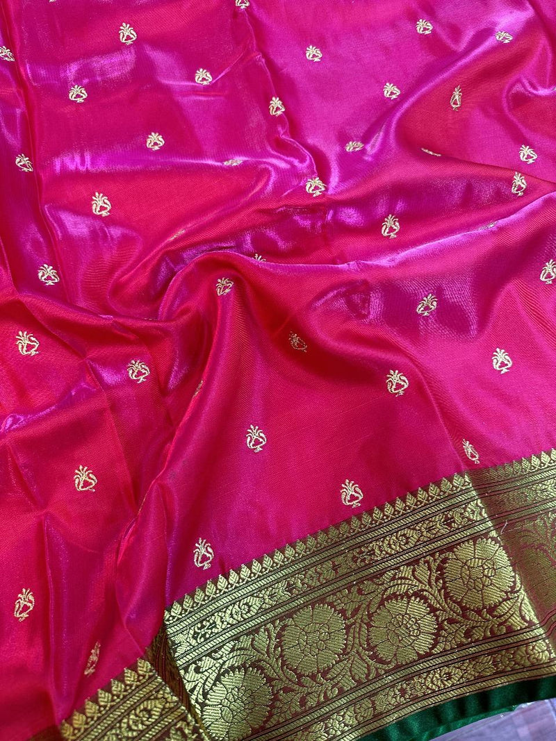 Rani Colour Satin Silk Embroidered saree