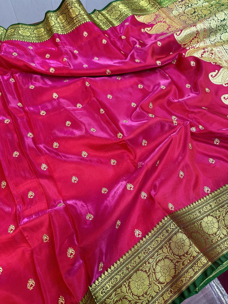 Rani Colour Satin Silk Embroidered saree