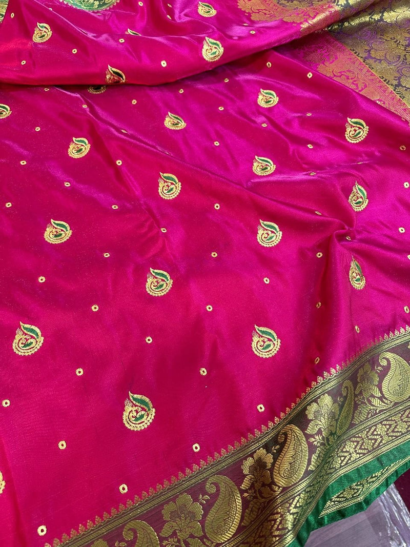 Rani Colour Satin Silk Embroidered saree