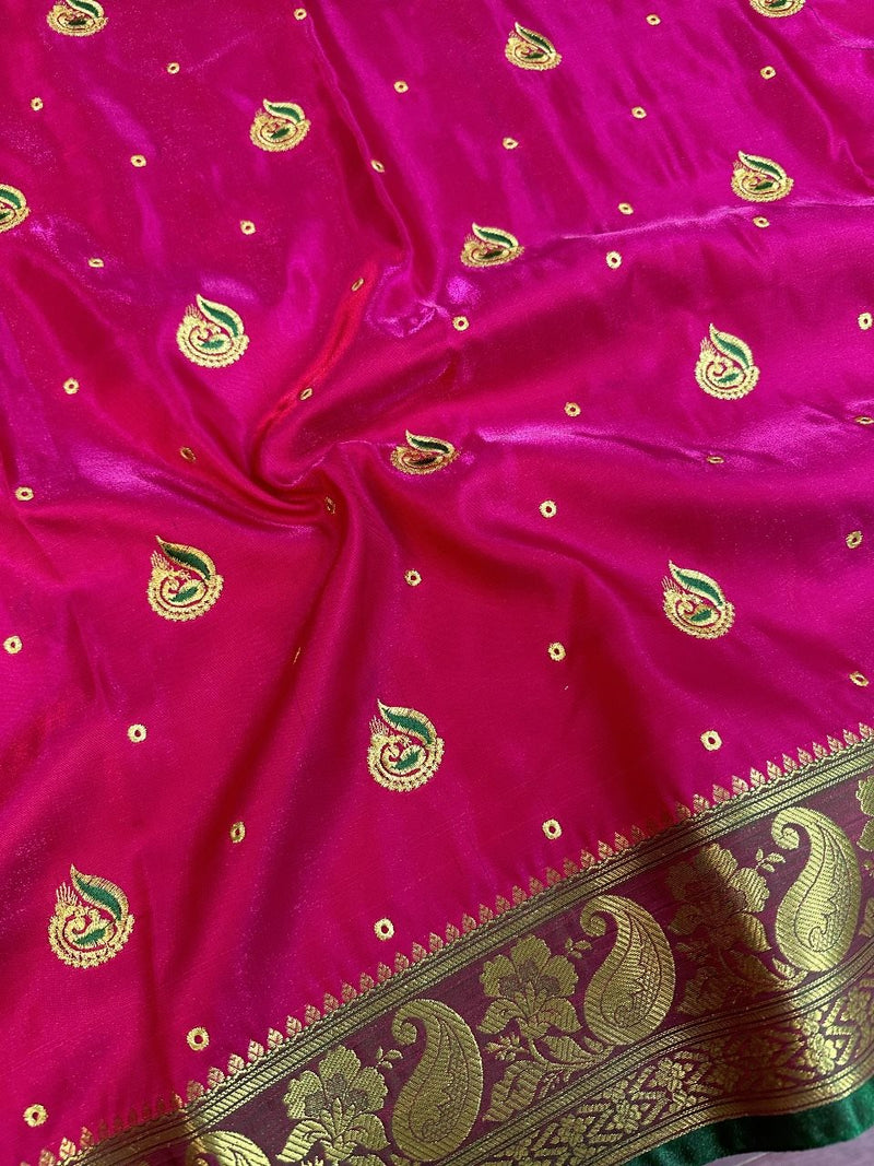 Rani Colour Satin Silk Embroidered saree