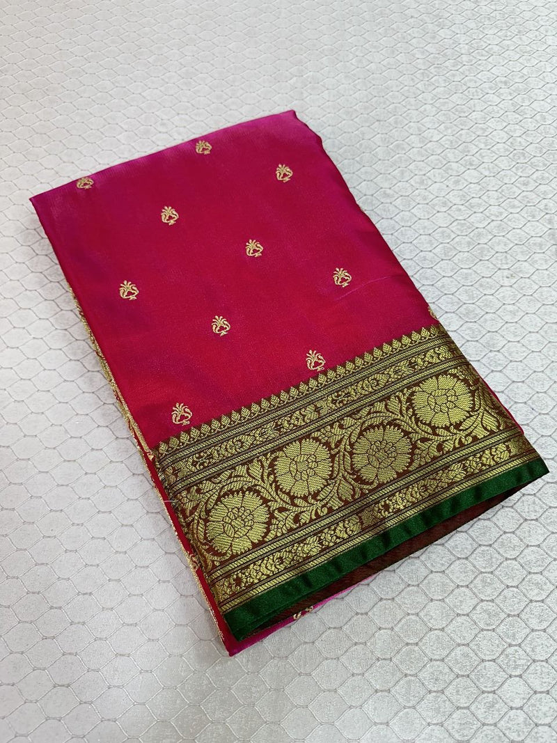 Rani Colour Satin Silk Embroidered saree