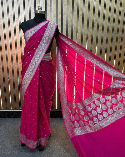 Rani Katan Silk Zari Star Buti Banarasi Saree
