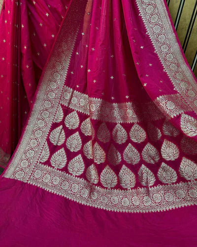 Rani Katan Silk Zari Star Buti Banarasi Saree