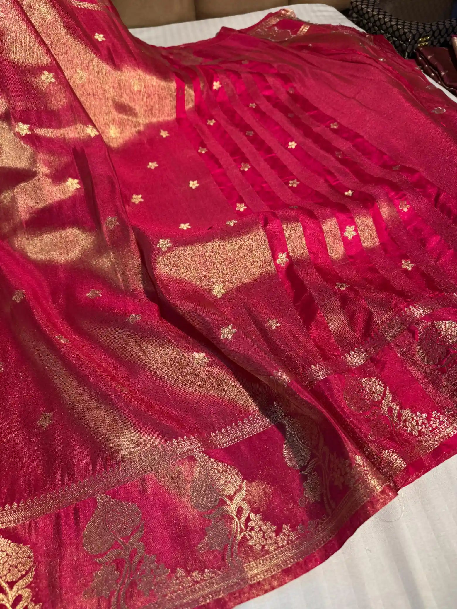 Rani Pink Breathable Katan Tissue Silk Traditional Buti Banarasi Saree