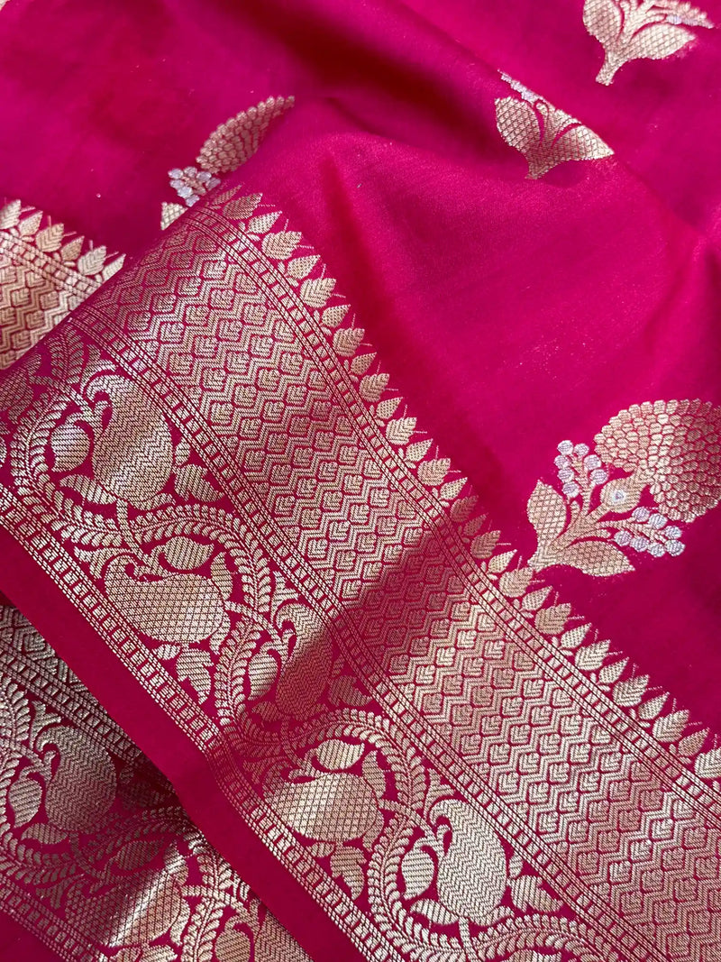 Rani Pink Chiniya Silk Traditional Banarasi Saree