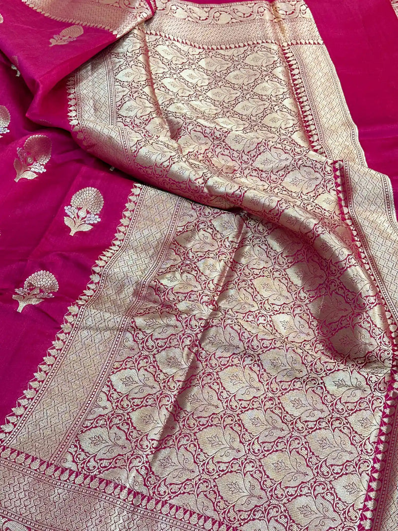 Rani Pink Chiniya Silk Traditional Banarasi Saree