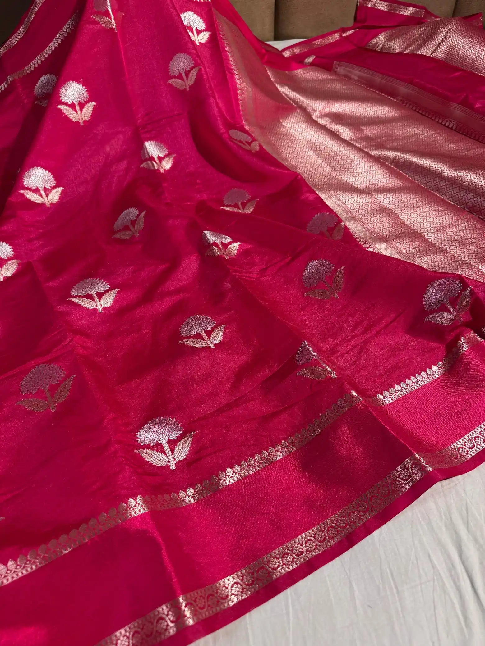 Rani Pink Chiniya Silk Traditional Buta Banarasi Saree