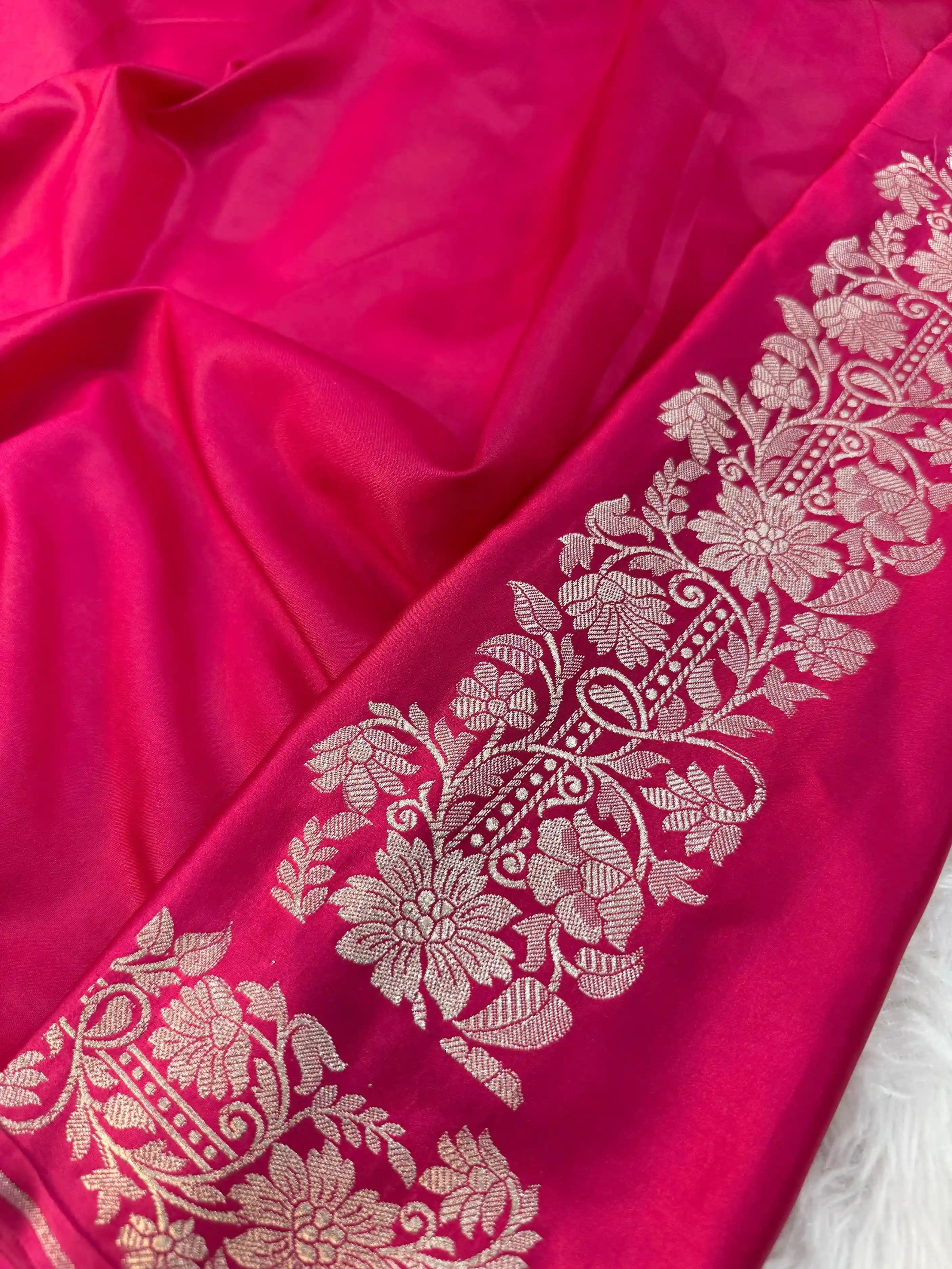 Rani Pink Contemporary Weave Mashru Silk Saree