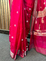Rani Pink Georgette Khaddi Silver Zari Banarasi Saree