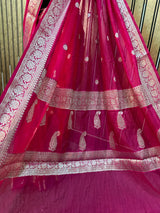 Rani Pink Georgette Khaddi Silver Zari Banarasi Saree
