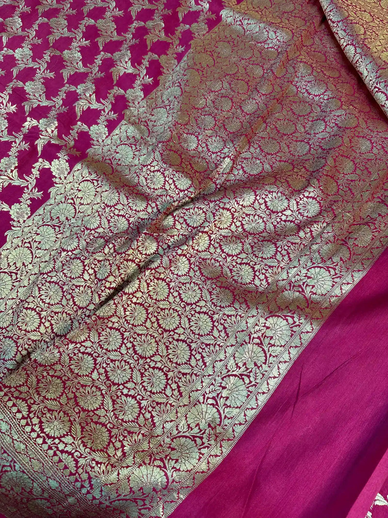 Rani Pink Intricate Munga Silk Banarasi Saree