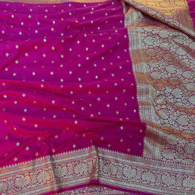 Rani Pink Katan Silk Buti Banarasi Saree