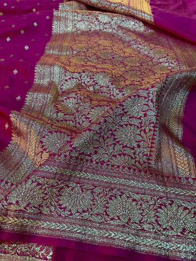 Rani Pink Katan Silk Buti Banarasi Saree