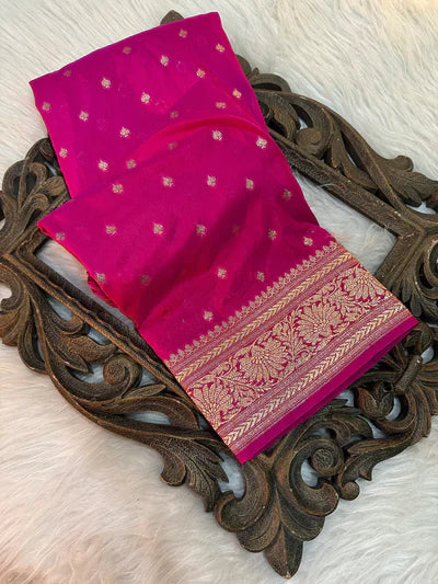 Rani Pink Katan Silk Buti Banarasi Saree