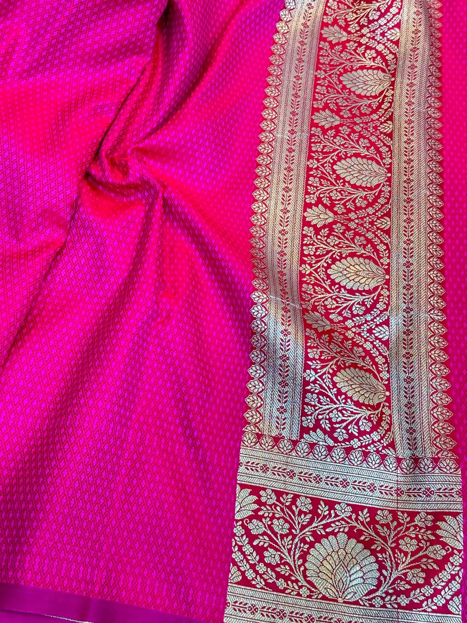 Rani Pink Mashru Katan Silk Golden Zari Banarasi Saree