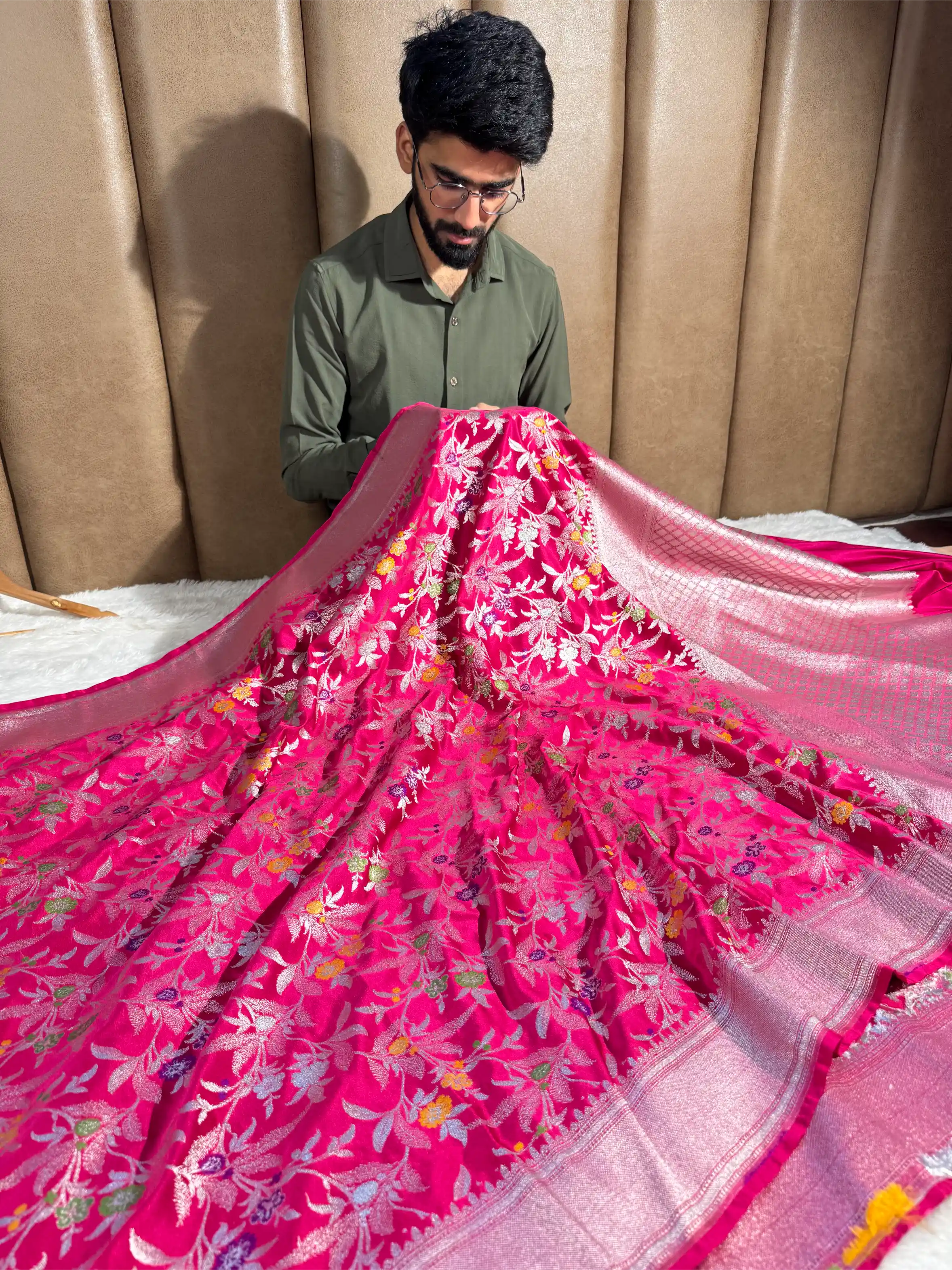 Rani Pink Mashru Katan Silk Meenakari Intricate Weave Banarasi Saree