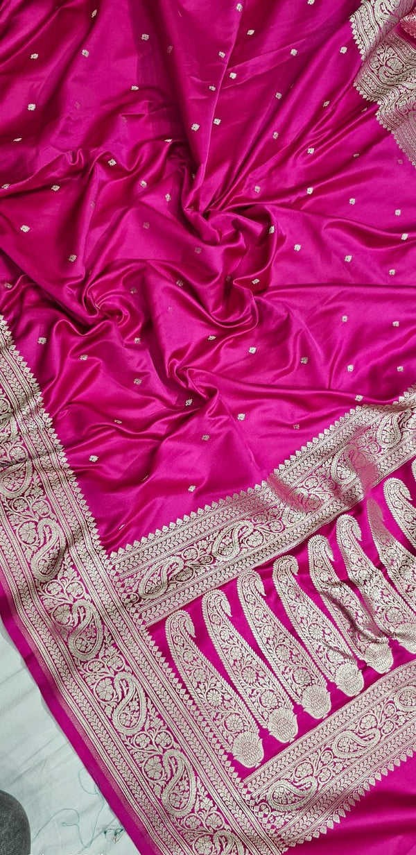 Rani Pink Premium Mashru Katan Silk Banarasi Saree