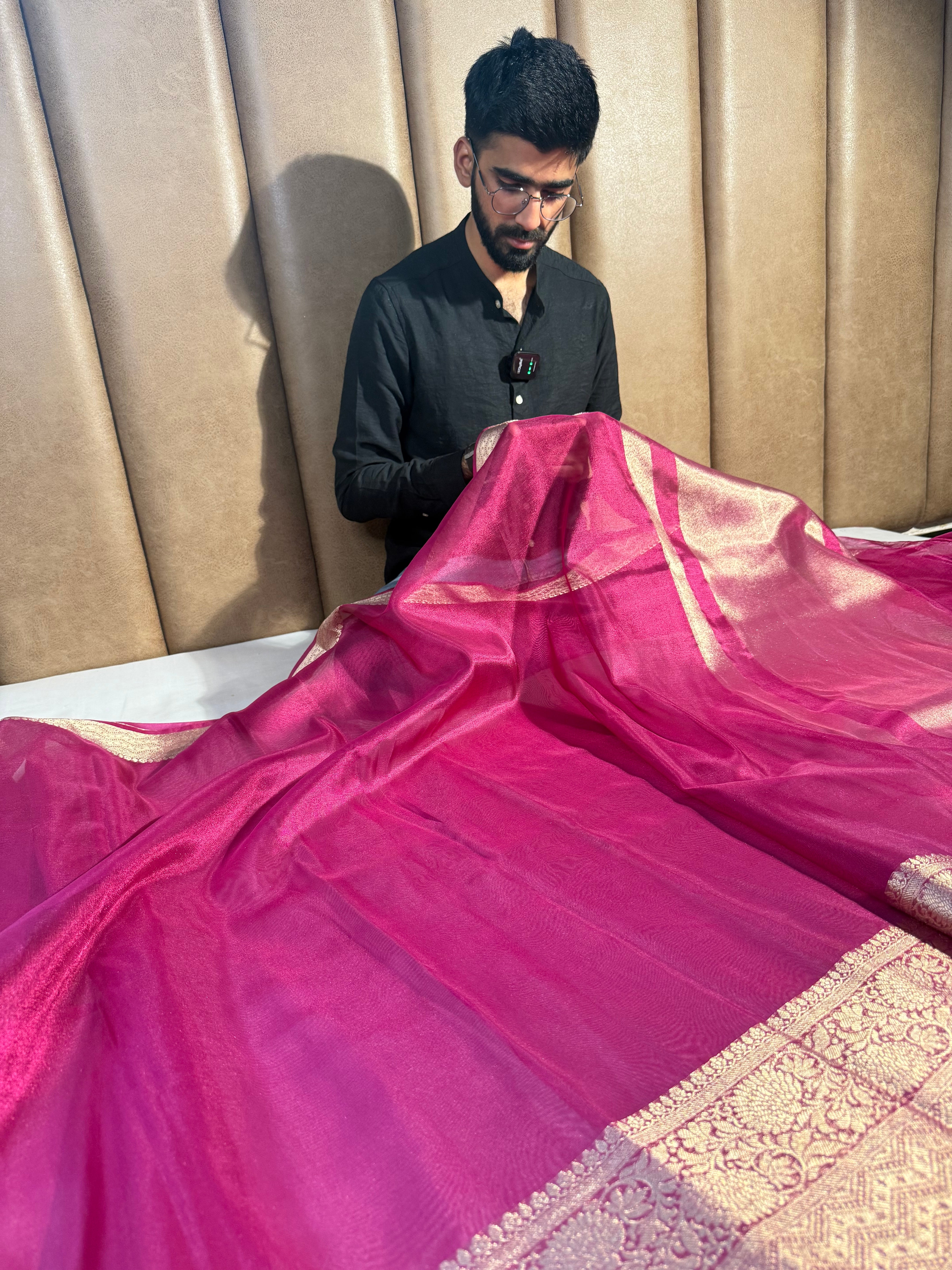 Rani Pink Soft Tissue Silk Banarasi Saree