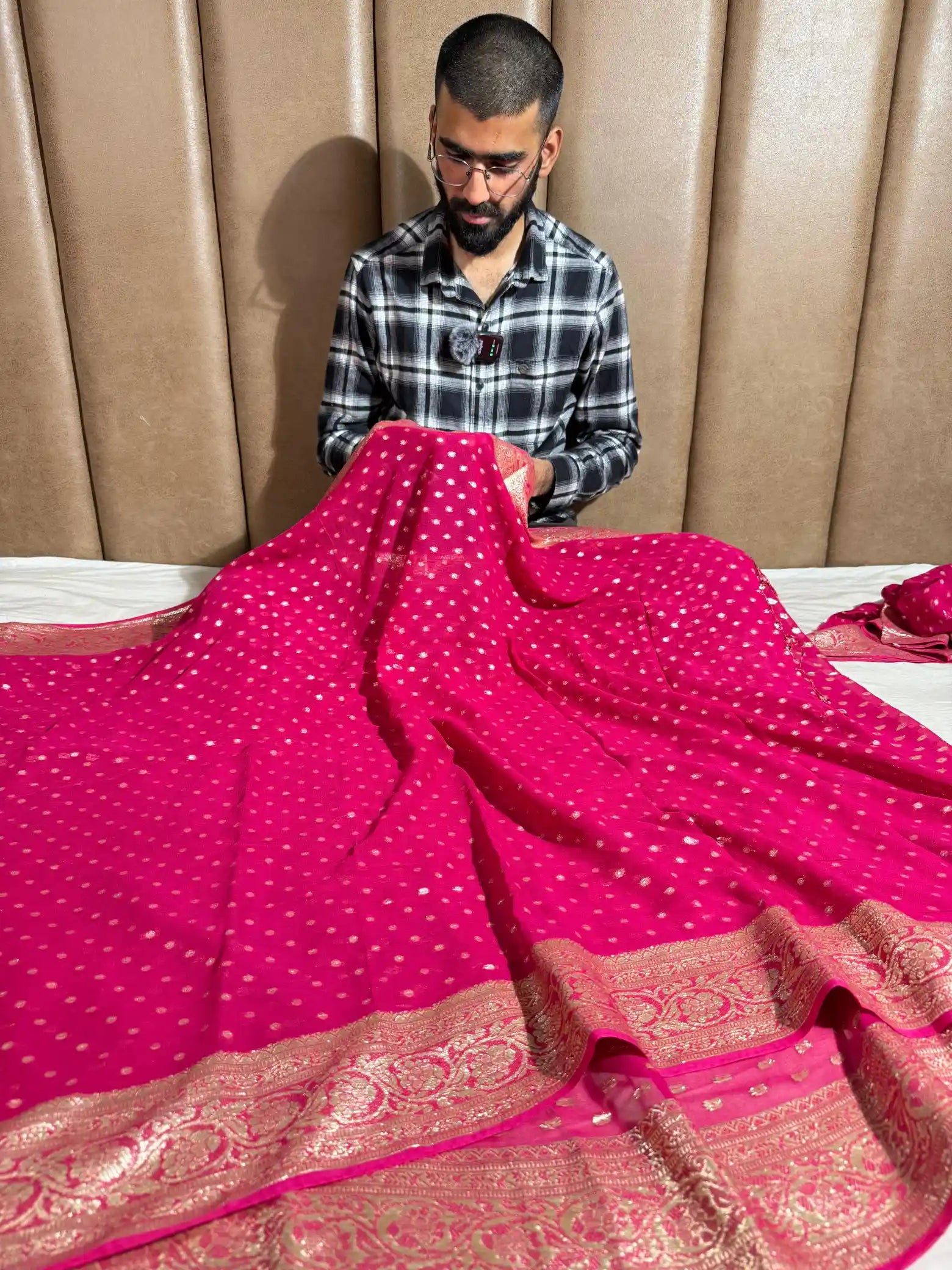 Rani Pink Viscose Georgette Zari Buti Banarasi Saree