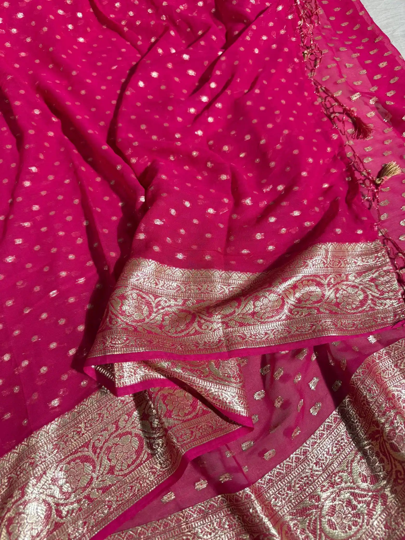 Rani Pink Viscose Georgette Zari Buti Banarasi Saree