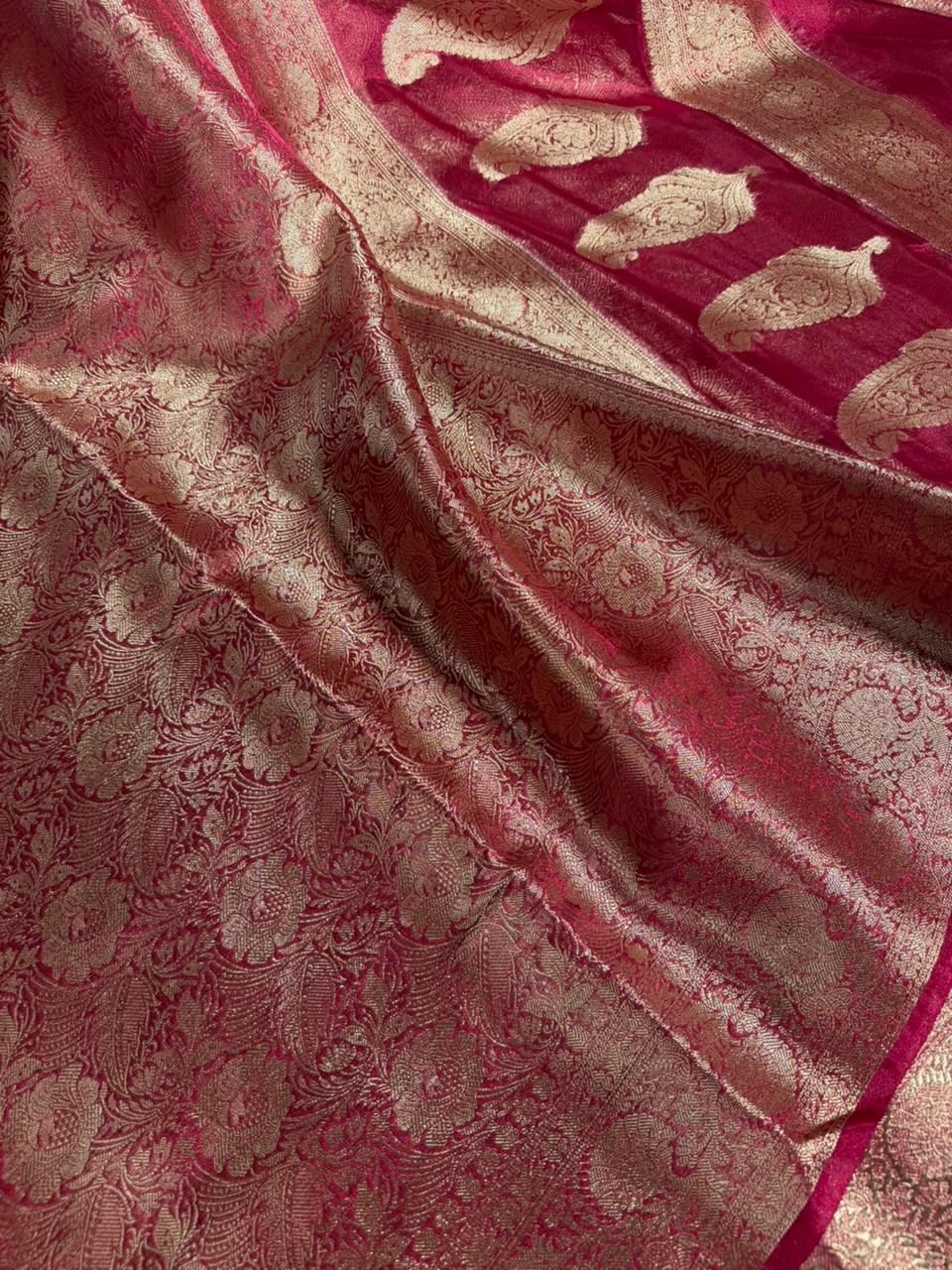 Rani pink brocade tissue silk Banarasi Saree