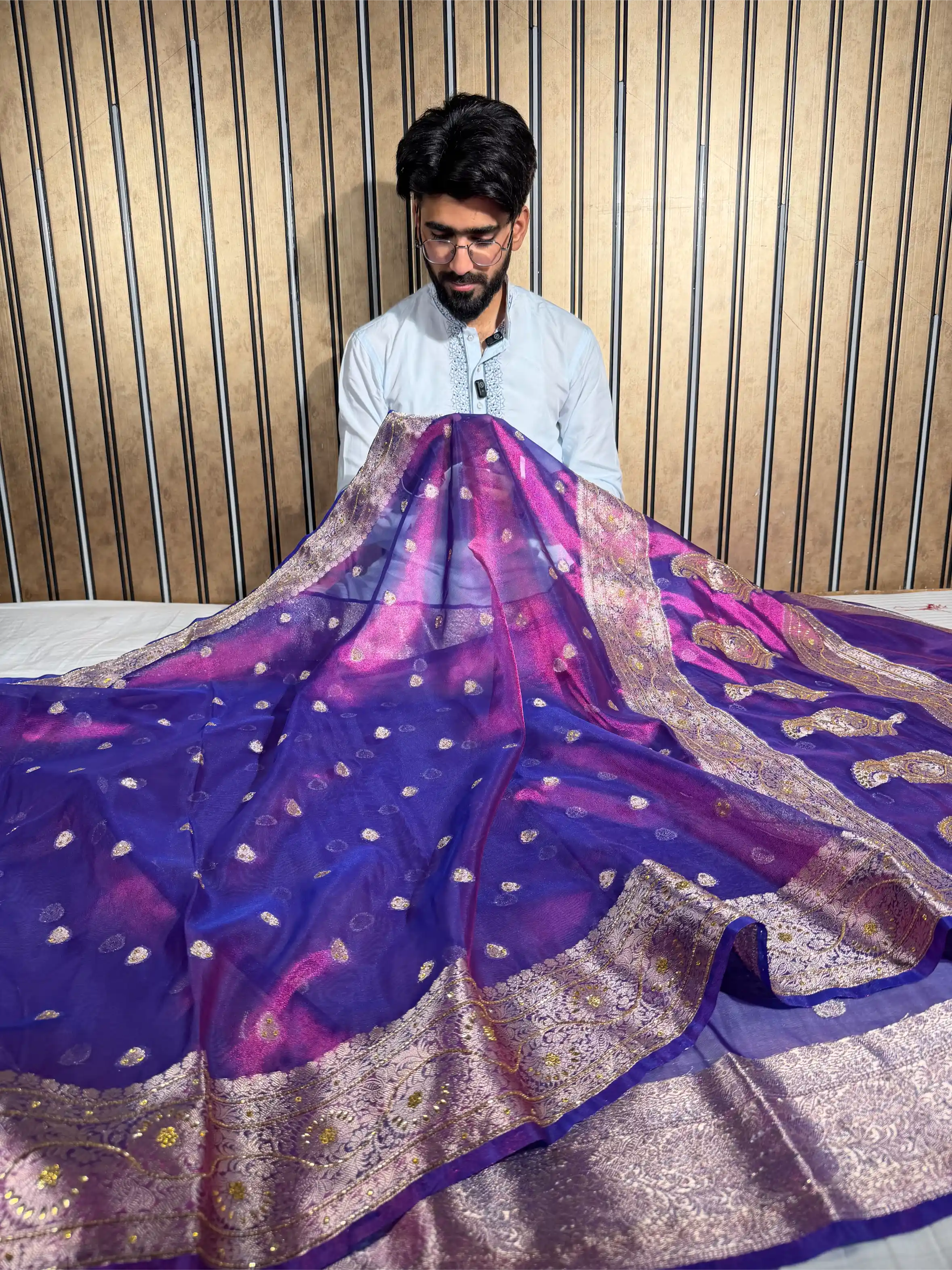 Rare Baigani Heritage Tissue Silk Handwork Banarasi Saree 