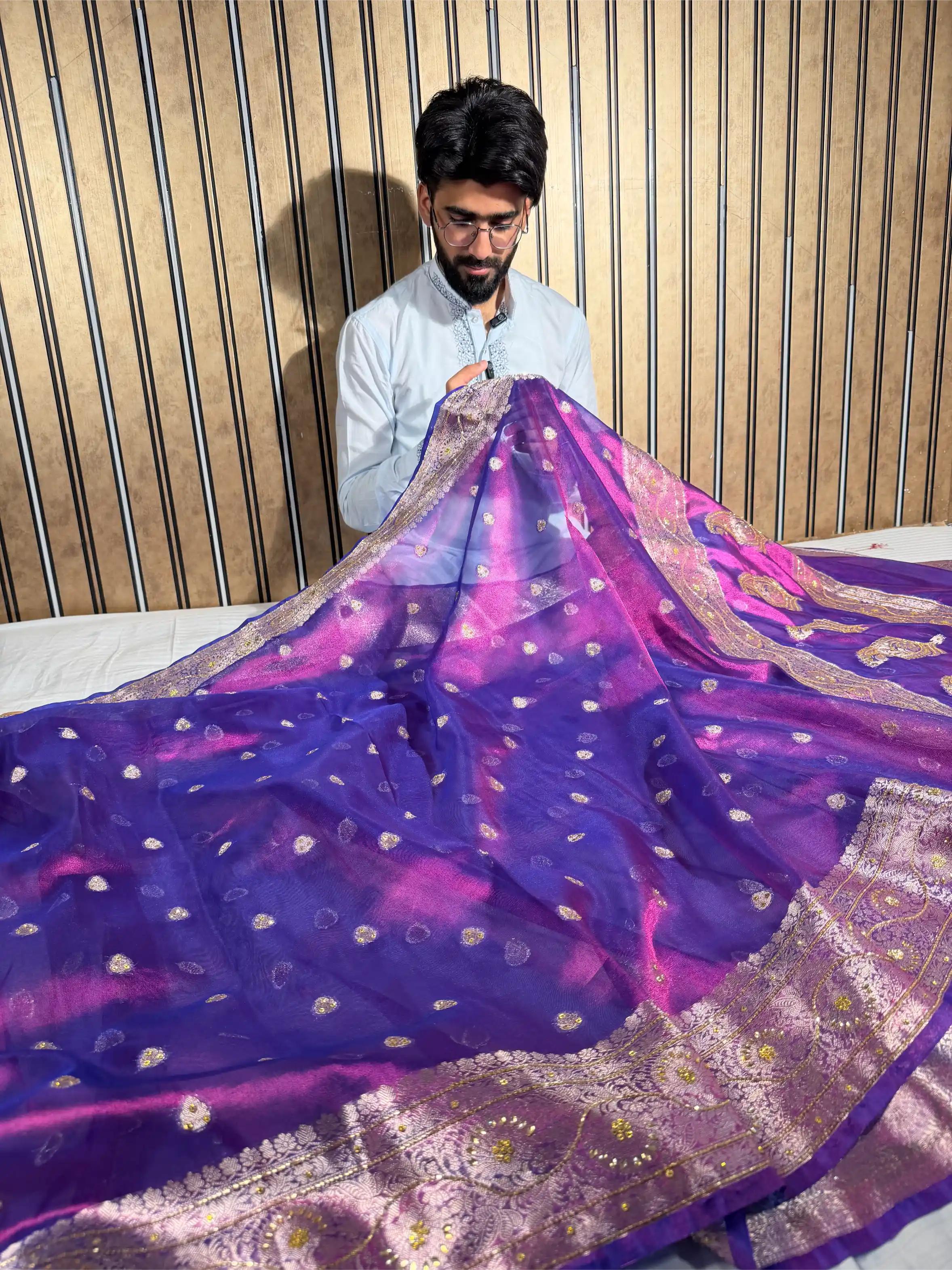 Rare Baigani Heritage Tissue Silk Handwork Banarasi Saree 