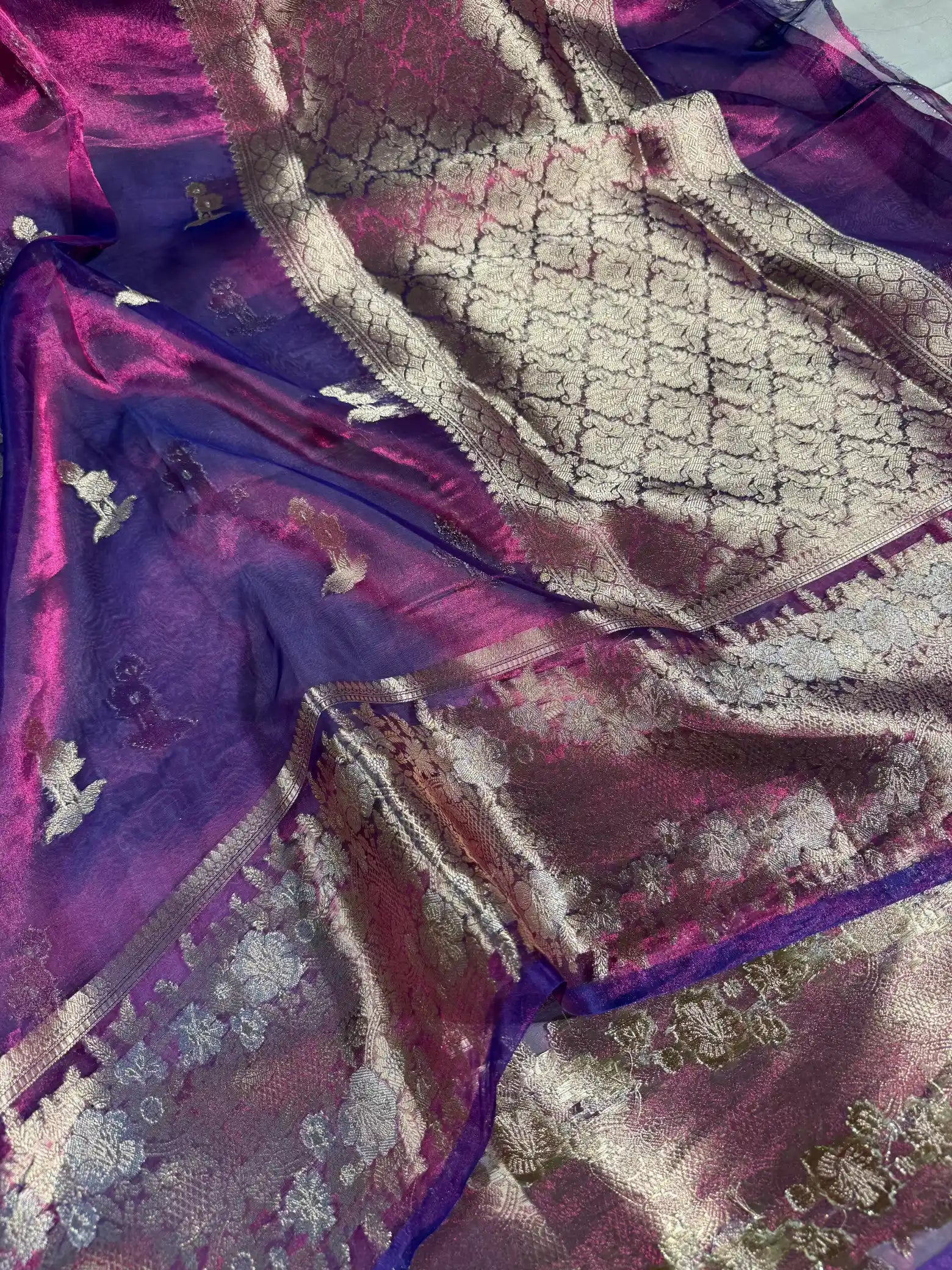 Rare Baigani Pure Tissue Silk Banarasi Saree