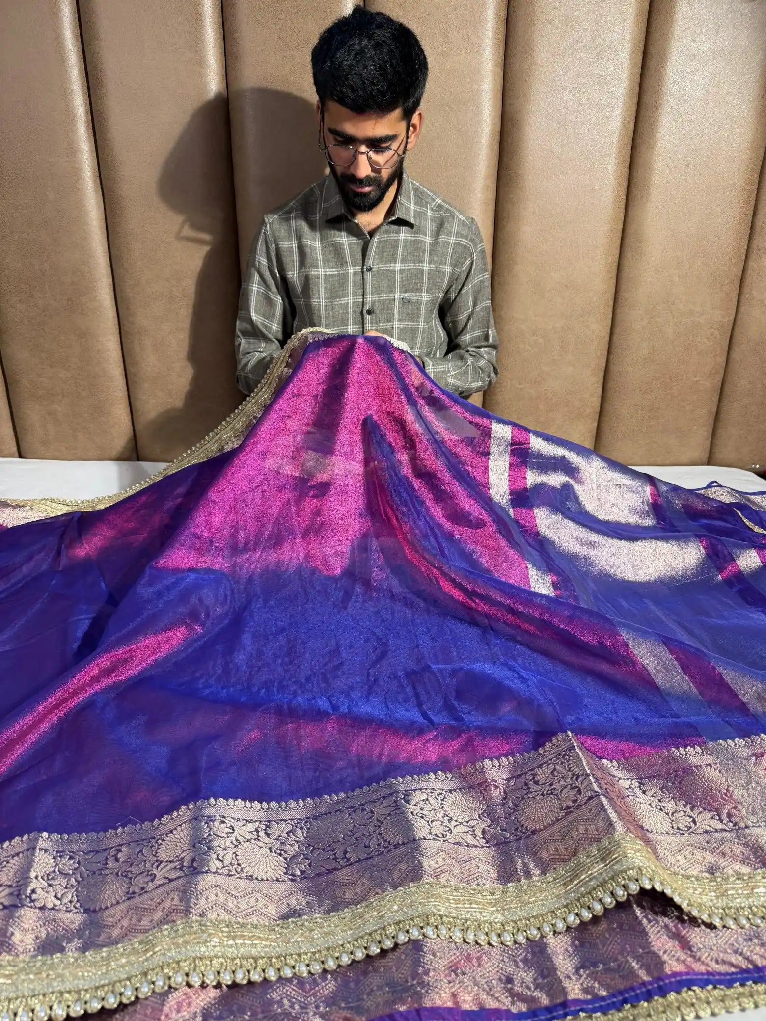 Rare Baigani Soft Tissue Silk Designer Banarasi Saree