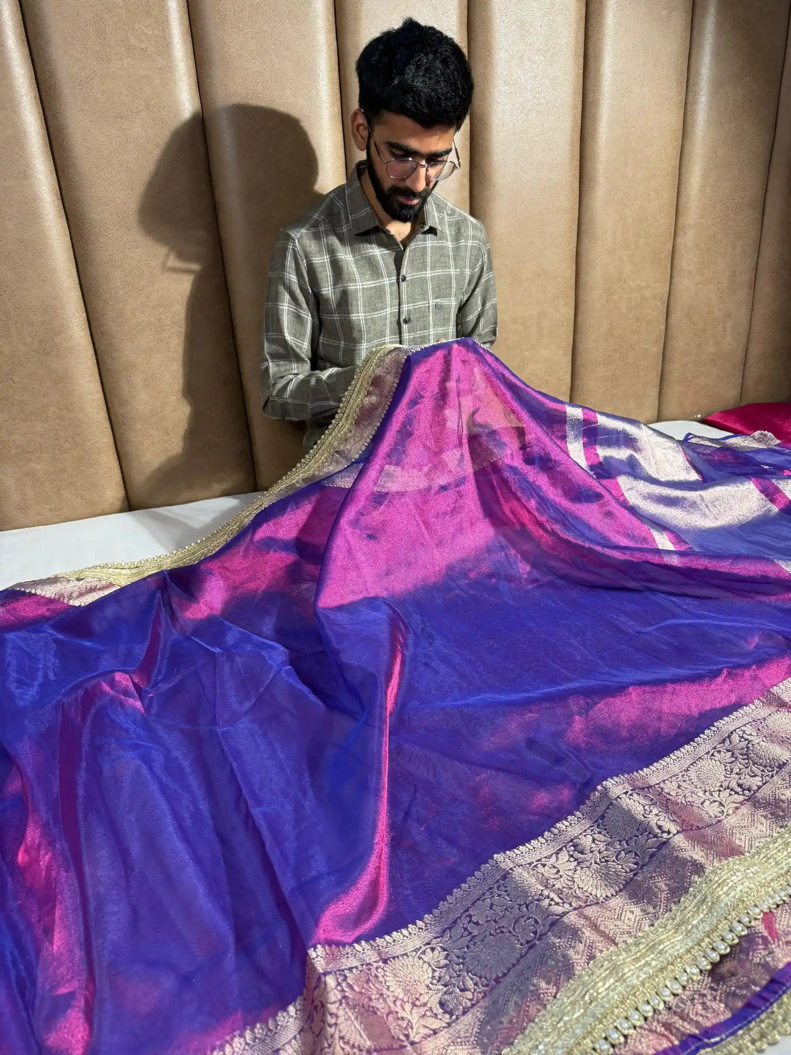 Rare Baigani Soft Tissue Silk Designer Banarasi Saree