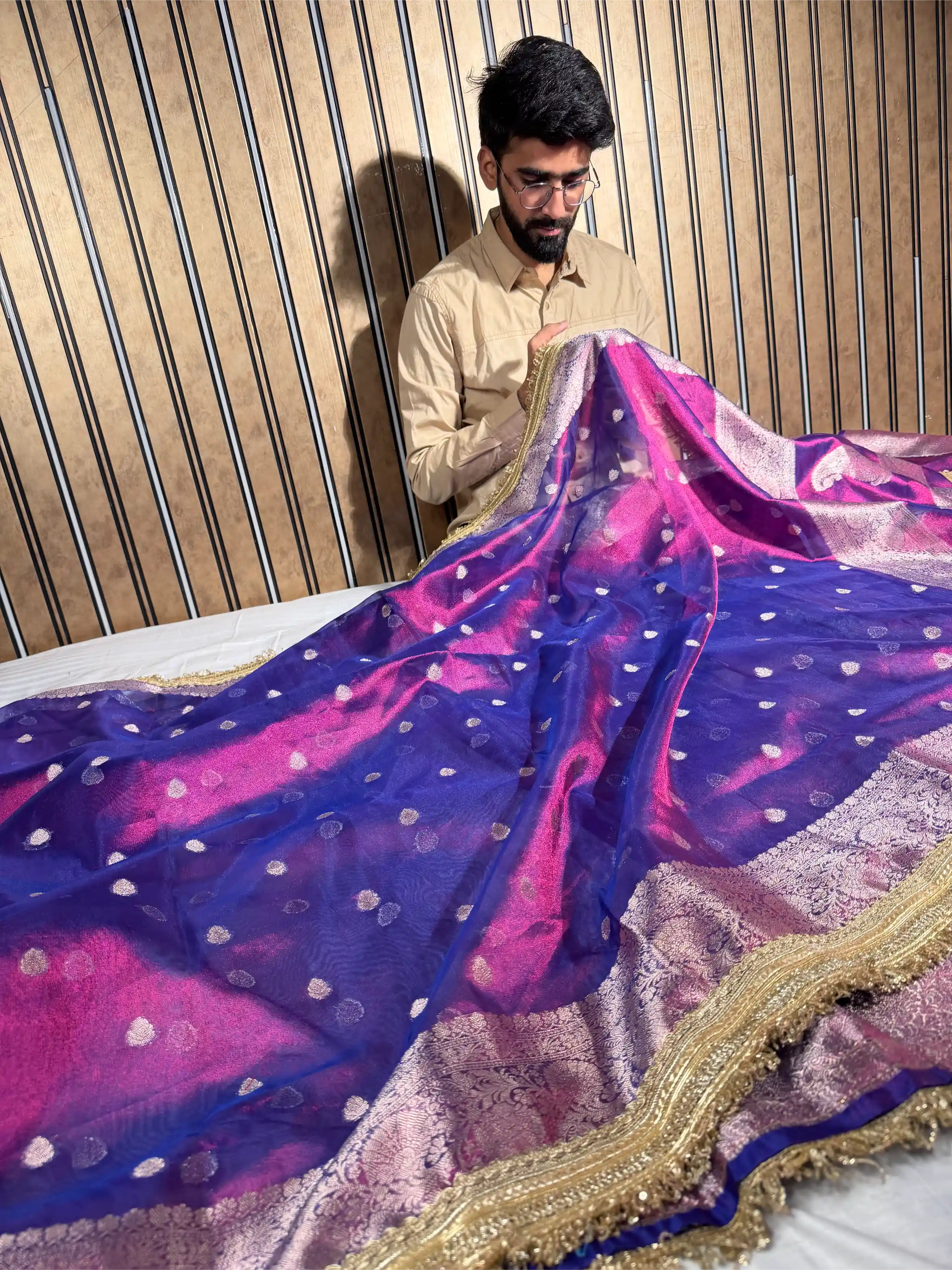 Rare Baigani Soft Tissue Silk Designer Banarasi Saree