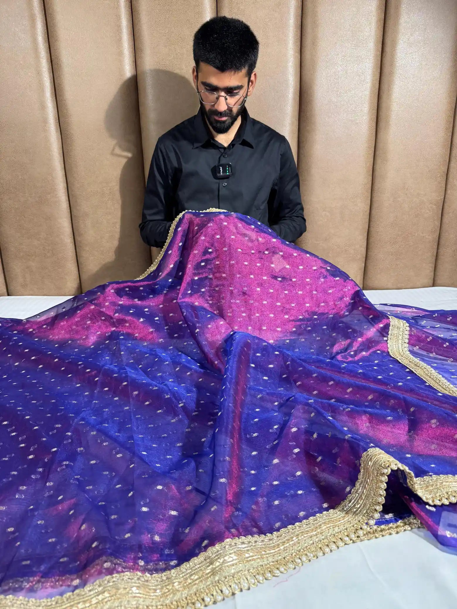 Rare Baigani Tissue Silk Designer Lace Work Banarasi Saree