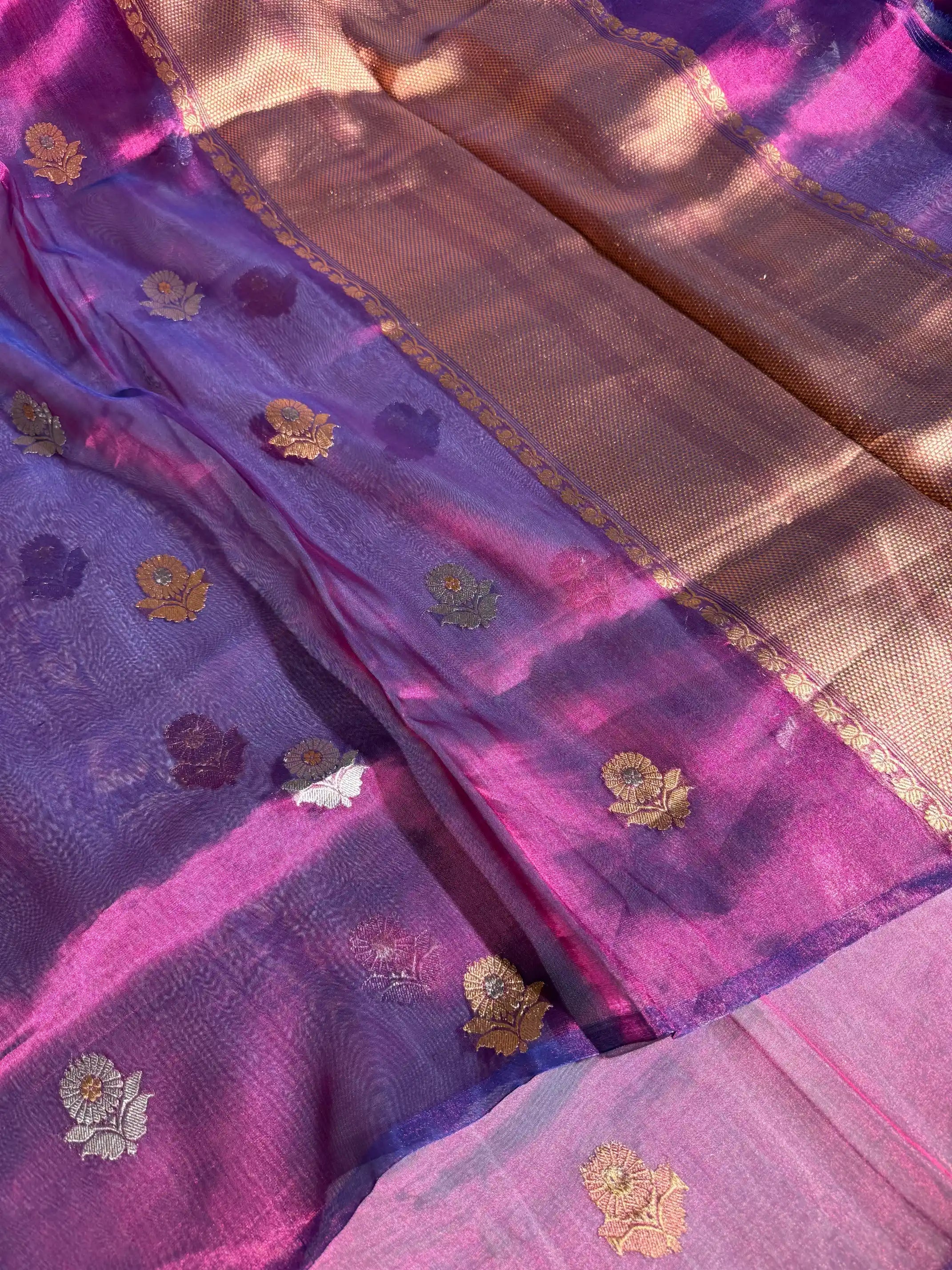 Rare Baingani Handwoven Pure Tissue Silk Banarasi