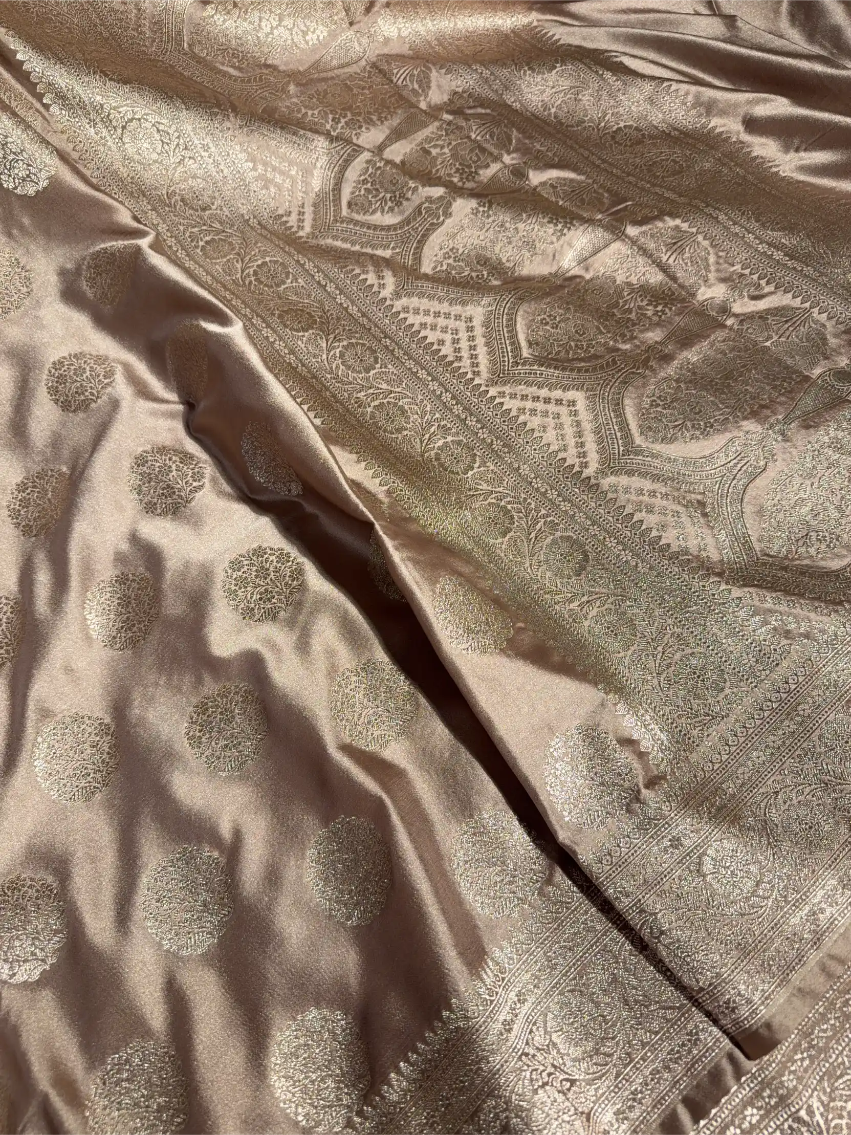 Rare Beige Mashru Katan Silk Traditional Buta Banarasi Saree